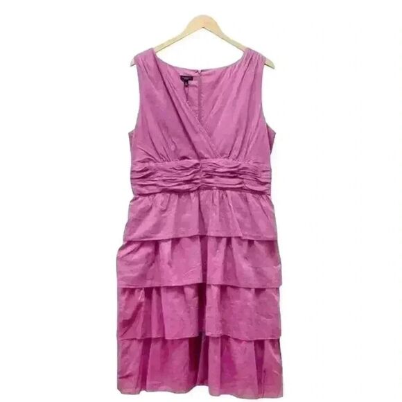 Talbots Women's Magenta Cotton Sleeveless V-Neck Ruffle Layered Skirt Dress - Picture 1 of 10
